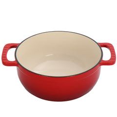 HAOYYE Cast Iron 7.5QT Cooking Pot Gradient Red Color with Enamel Coating Includes Two Silicone Gloves Heavy Duty Durable Multi-Purpose Dutch Oven for Stovetop Oven and Outdoor Cooking Perfect for Stews Soups and Casseroles