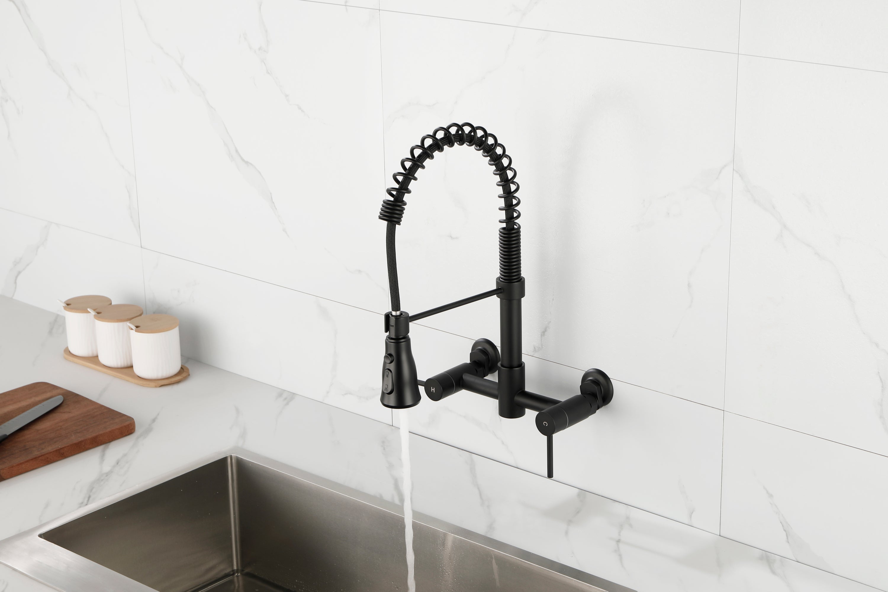 HAOYYE 3 Functions Wall Mounted Bridge Kitchen Faucet Sturdy Space-Saving Heavy Duty Modern Design Adults Dorm Room Easy Assembly Bedroom Furniture
