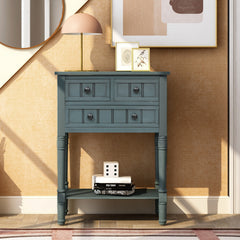 HAOYYE Narrow Console Table, Slim Sofa Table with Three Storage Drawers and Bottom Shelf for Living Room, Navy, Sturdy Space-Saving Design, Heavy Duty Construction, Easy Assembly, Durable and Stylish Home Furniture, Versatile for Hallway or Entryway Use