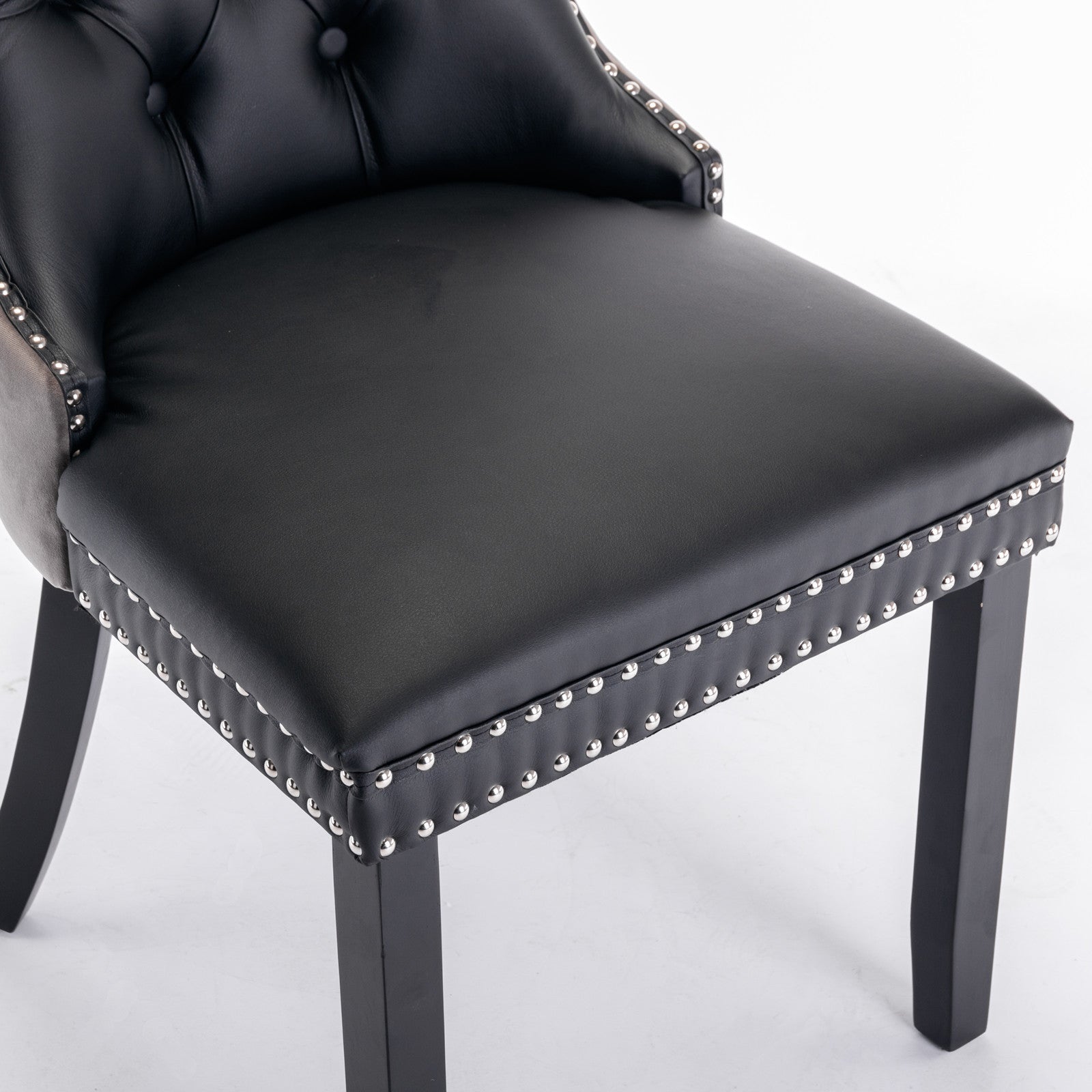 HAOYYE Nikki Collection Modern, High-end Tufted Solid Wood Contemporary PU and Velvet Upholstered Dining Chair with Wood Legs Nailhead Trim 2-Pcs Set lack+Gray, SW2101BG Sturdy Space-Saving