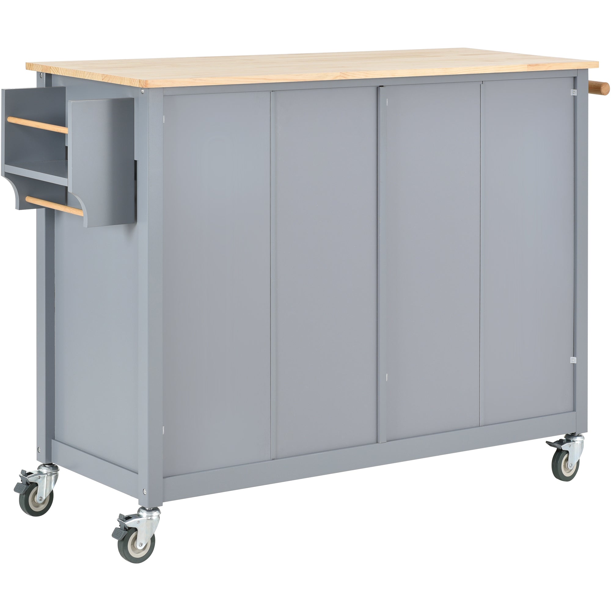 HAOYYE Kitchen Island Cart with Solid Wood Top and Locking Wheels, 4-Door Cabinet and 2 Drawers, Spice Rack, Towel Rack, Grey Blue, Sturdy Space-Saving Design, Heavy Duty Construction, Easy Assembly, Stylish and Durable Home Furniture