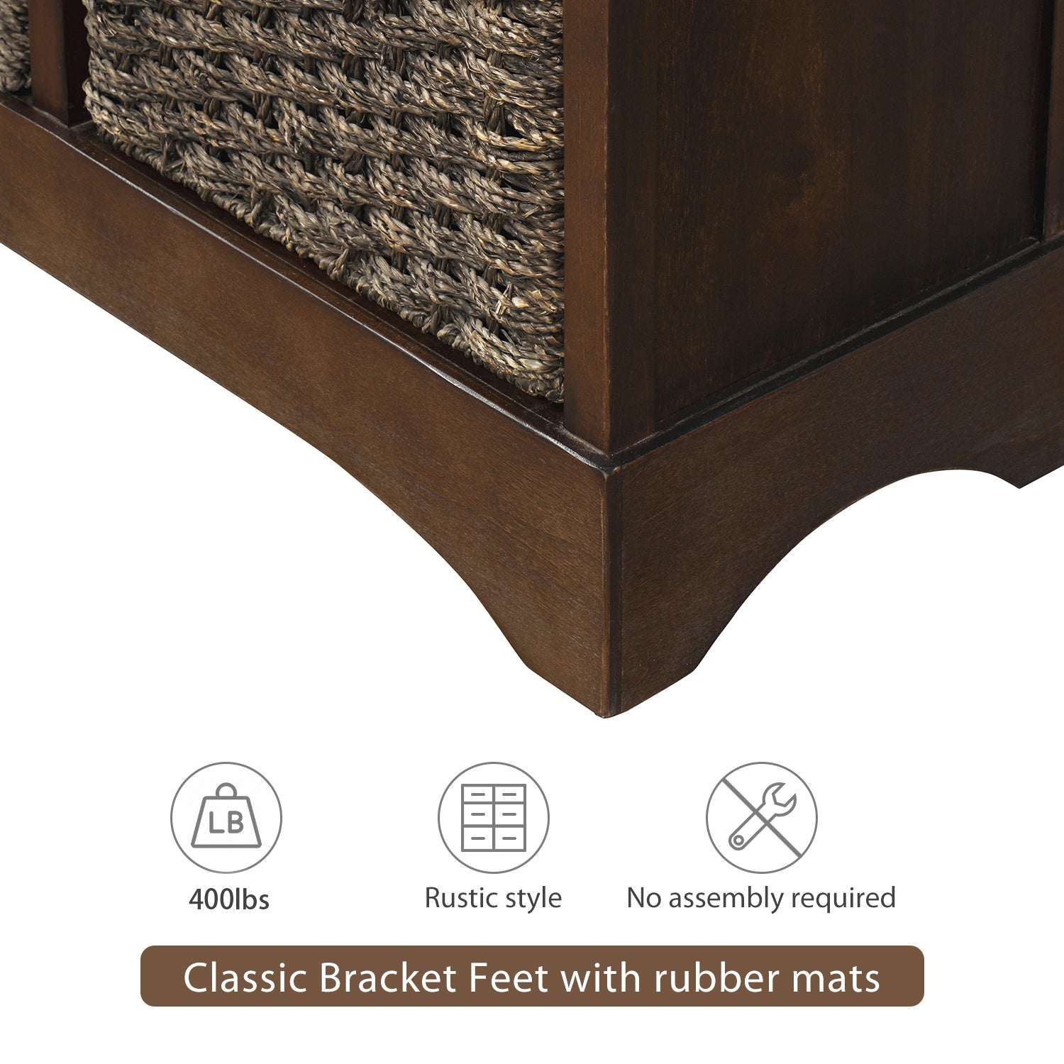 HAOYYE Rustic Storage Cabinet with Two Drawers and Four Classic Rattan Baskets for Dining Room or Living Room, Espresso, Sturdy Space-Saving Design, Heavy Duty Construction, Easy Assembly, Durable and Stylish Home Furniture