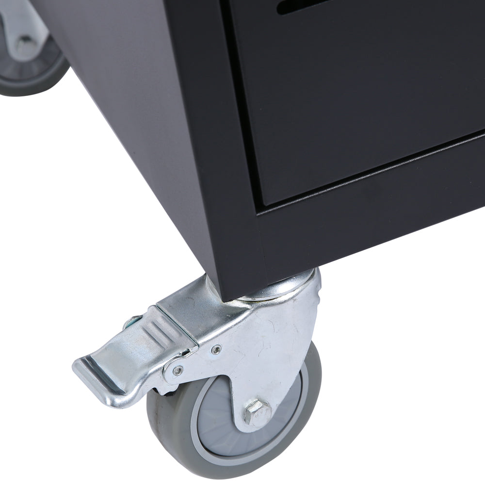 HAOYYE Mobile Charging Cart Station for 30+ Devices, Compatible with Chromebook, Tablet, and Laptop Computers, Includes Power Strip, Assembly Required, Black, Heavy Duty, Space-Saving, Modern Design, Easy Assembly
