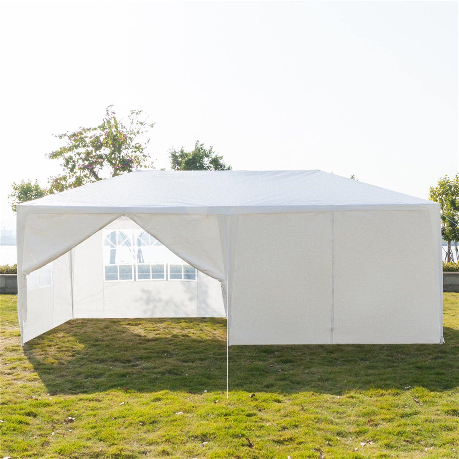 HAOYYE 3 x 6m Outdoor Waterproof Canopy Tent with 6 Sidewalls and 2 Zippered Doors Spiral Tube Frame Heavy Duty PE Fabric Event Shelter for Backyard Patio Garden Wedding White