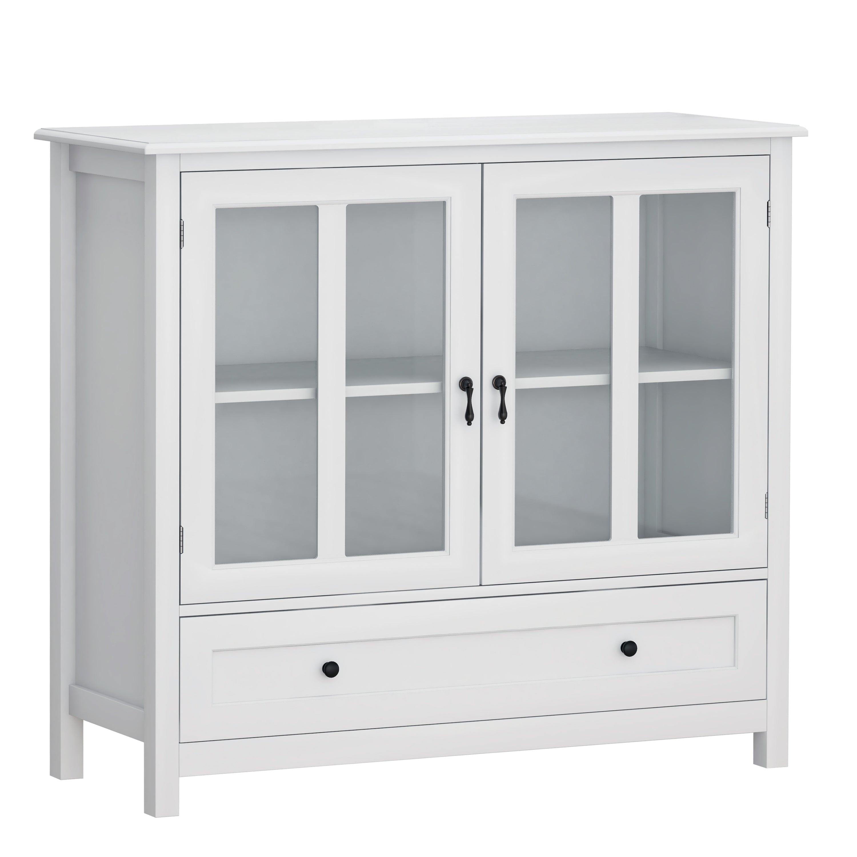 HAOYYE Buffet storage cabinet with double glass doors and unique bell handle Sturdy Space-Saving Heavy Duty Modern Design Easy Assembly Durable Stylish Home Furniture Versatile