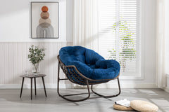 HAOYYE Outdoor Rattan Rocking Chair,Padded Cushion Rocker Recliner Chair Outdoor for Front Porch, Living Room, Patio, Garden, Navy Blue Sturdy Space-Saving Heavy Duty Modern Design Adults Dorm Room