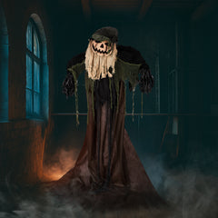 HAOYYE 5.7 FT Halloween Decorations Outdoor Life Size Animatronics Wizard with Pumpkin Face, Sound-Activated Haunted House Decor with Creepy Sound, Spooky Party Yard Garden Lawn Prop for Halloween Display