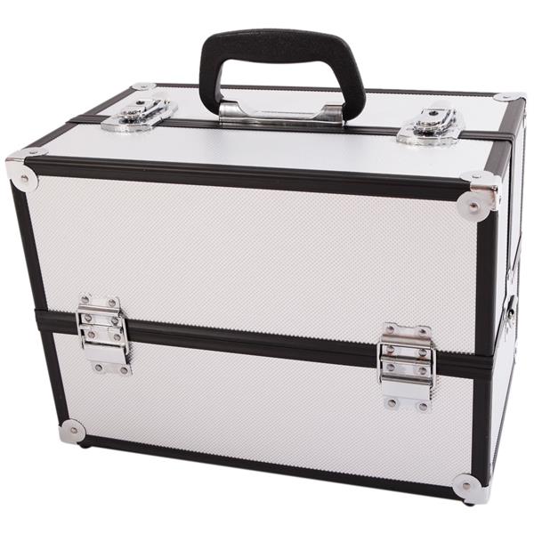 HAOYYE Aluminum Alloy Makeup Train Case Jewelry Box Organizer, Silver, Durable and Space-Saving Storage Solution with a Modern Design, Versatile for Everyday Use, Premium Quality and Stylish Appearance for Home Essentials
