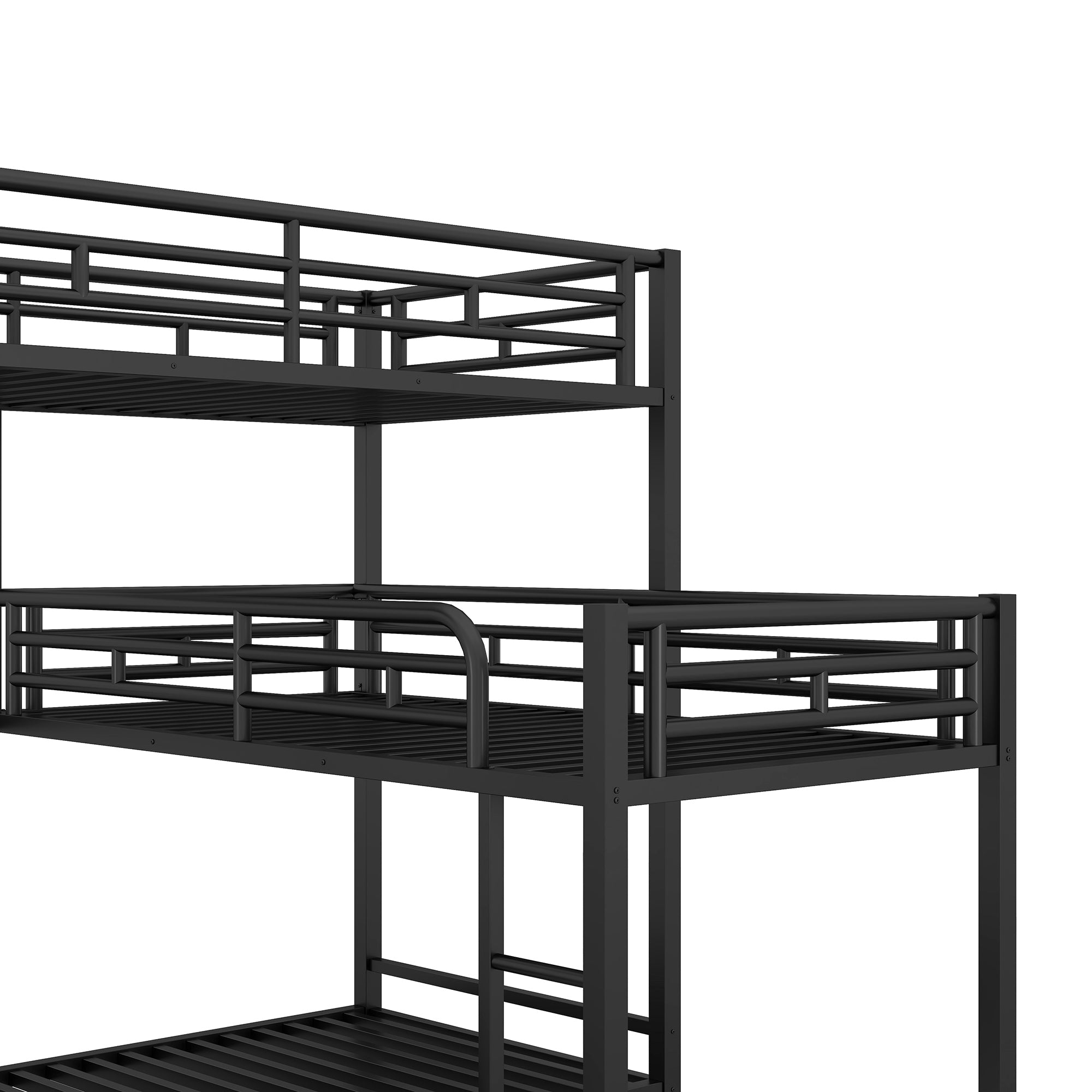 HAOYYE L-shaped Metal Triple Twin Size Bunk Bed, Black(OLD SKU:SM000605AAB) Sturdy Space-Saving Heavy Duty Modern Design Easy Assembly Durable Stylish Home Furniture Versatile