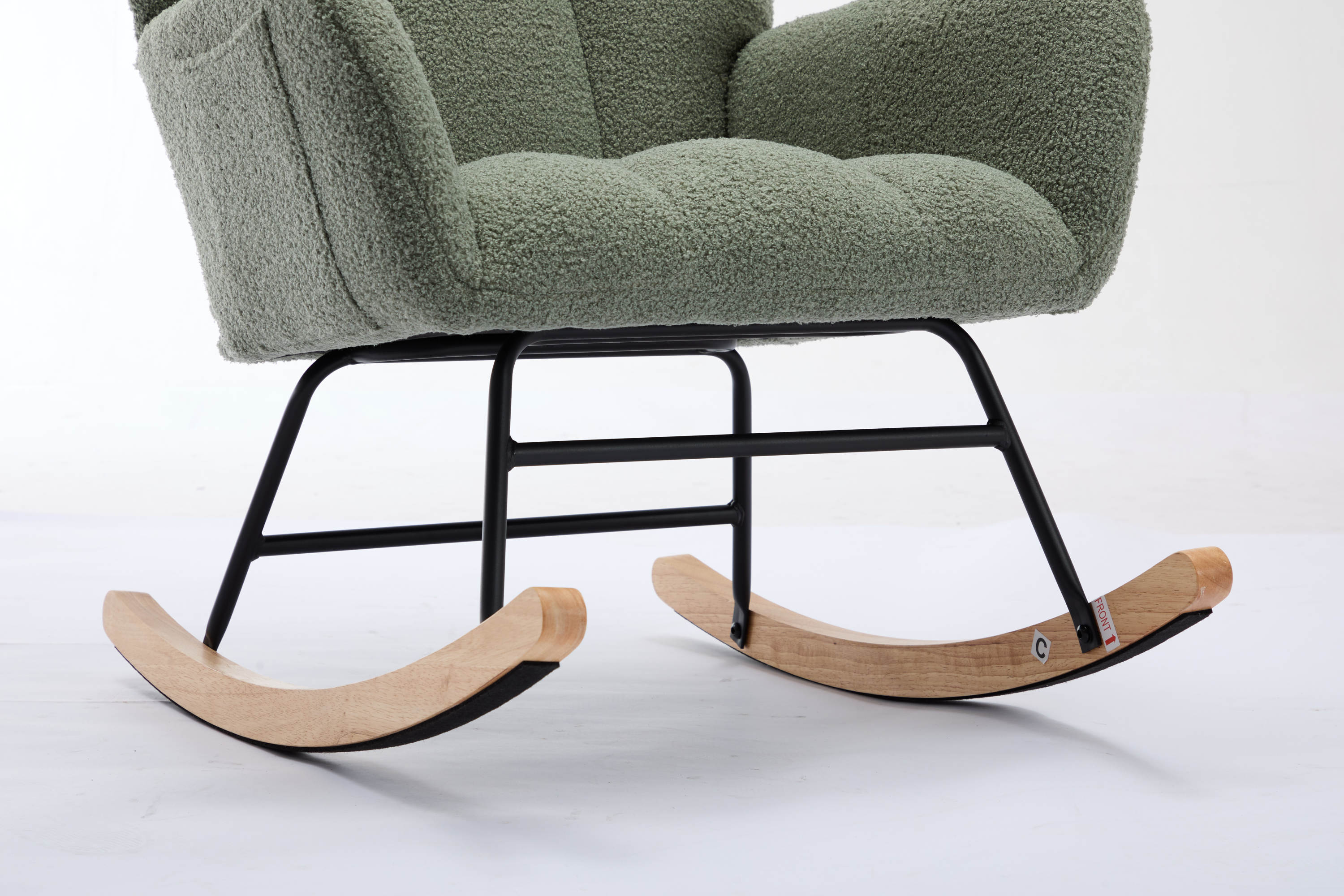 Haoyye Modern Upholstered Nursery Rocking Chair with High Backrest, Teddy Fabric Glider Accent Armchair with Solid Wood Legs and Metal Frame, Comfortable Rocker for Bedroom, Living Room or Lounge, Gentle Swing Chair in Green