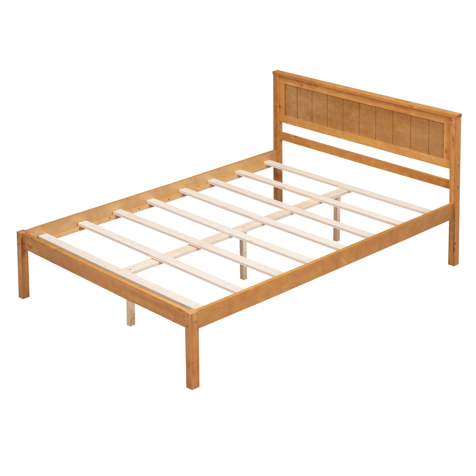 HAOYYE Platform Bed Frame with Headboard, Wood Slat Support, No Box Spring Needed, Full, Oak Sturdy Space-Saving Heavy Duty Modern Design Adults Dorm Room Easy Assembly Bedroom Furniture