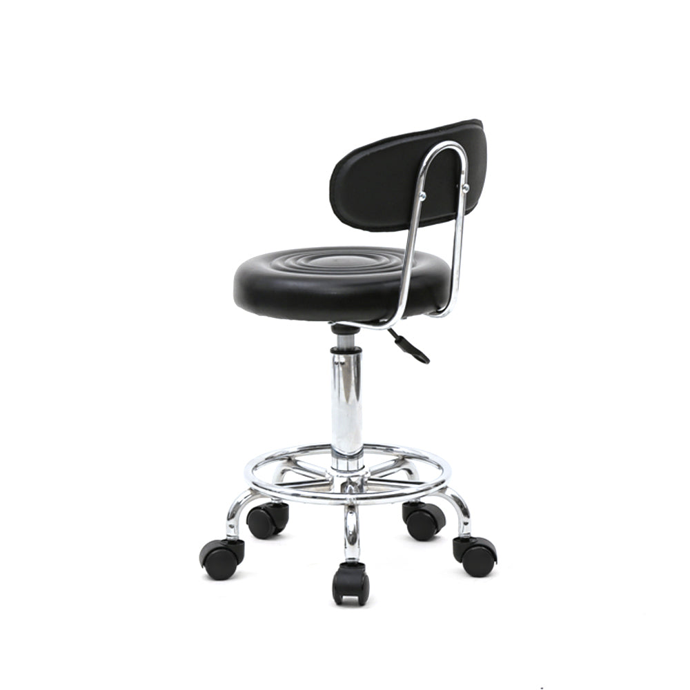 HAOYYE Black Adjustable Salon Stool with Backrest Round Seat Design 360° Swivel PU Leather Comfortable Rolling Chair for Home Office Studio Beauty Spa Lightweight Anti-Skid Durable Construction