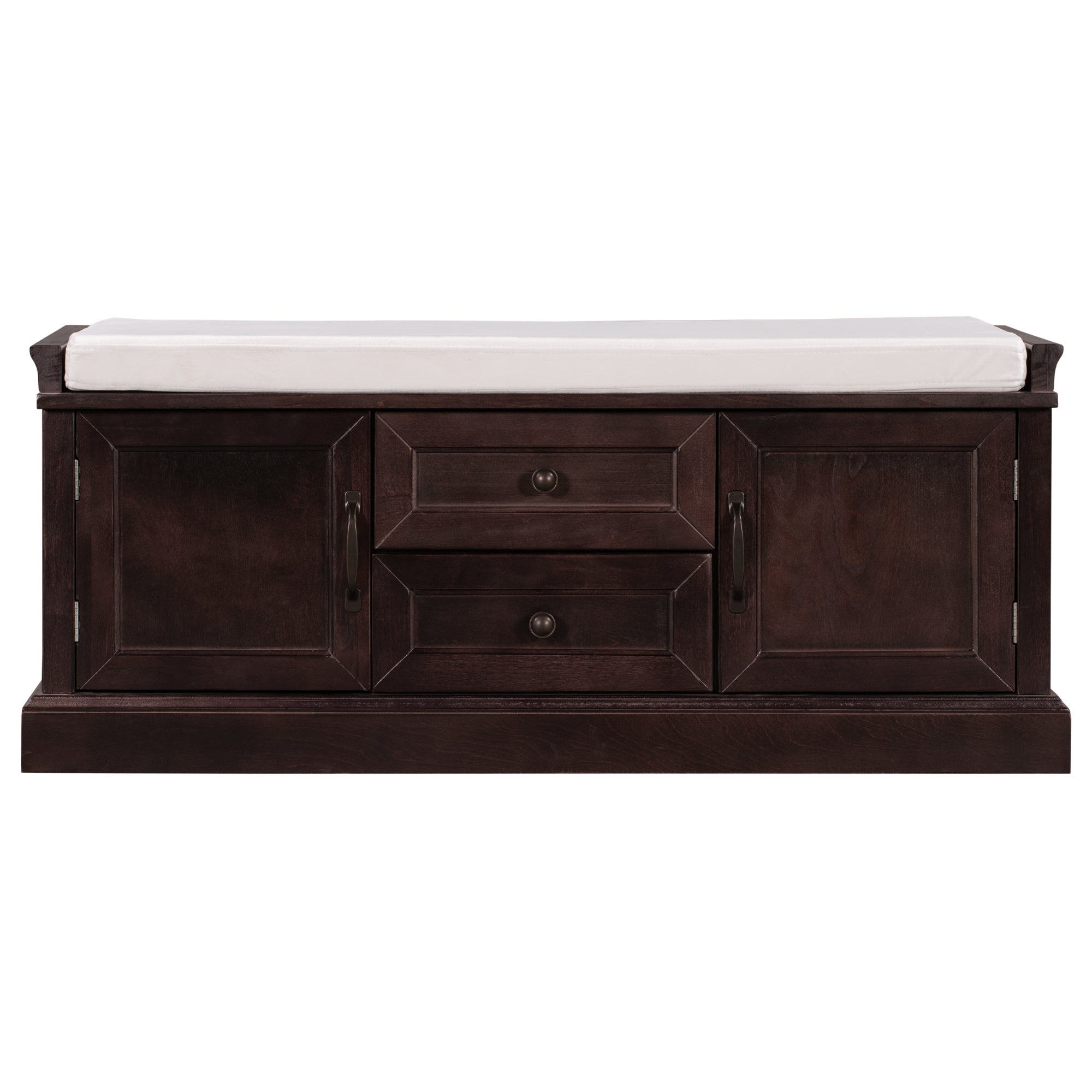 HAOYYE Storage Bench with 2 Drawers and Cabinets, Shoe Bench with Removable Cushion for Living Room, Entryway, Sturdy Space-Saving Heavy Duty Construction, Espresso Finish, Modern Design for Adults and Dorm Rooms