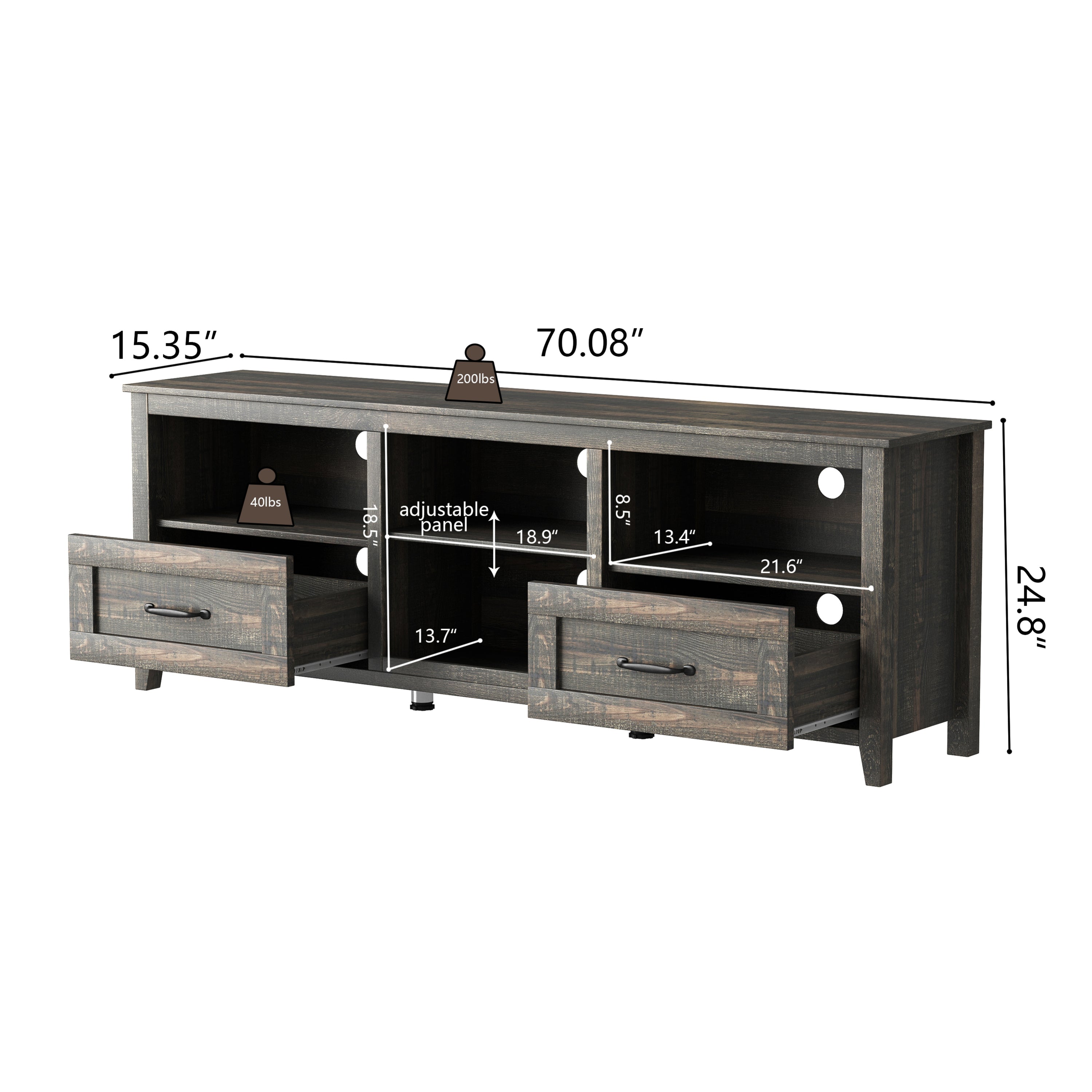 HAOYYE Black Pine TV Stand, Modern Heavy-Duty Storage Console For Living Room Or Bedroom, With 2 Drawers & 4 Spacious Storage Compartments, Sturdy Space-Saving Design, Easy Assembly