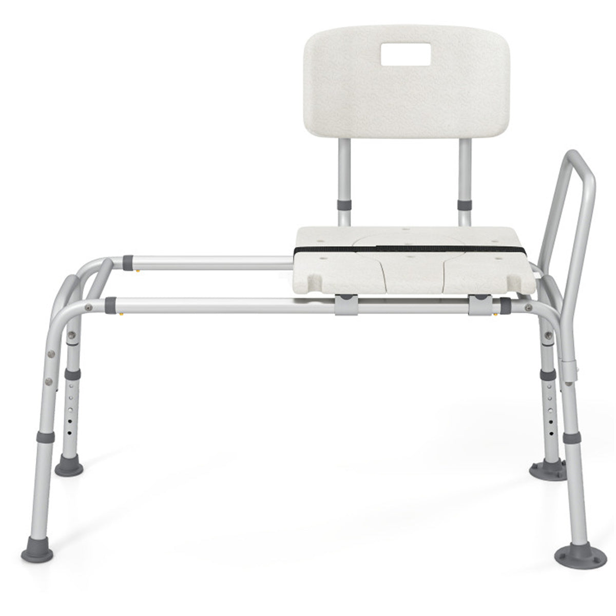 HAOYYE White Ultra Wide Bathroom Seat With 9-Level Adjustable Height Sliding Tub Transfer Bench Safety Handrail And Belt For Seniors Disabled Pregnant Women Post Surgery Rustproof Aluminum Frame Non-Slip Suction Cups