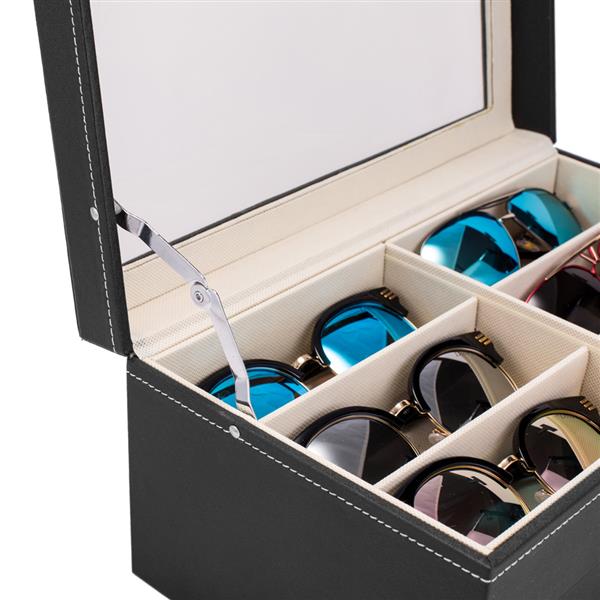 HAOYYE Leather 12-Piece Eyeglasses Storage and Sunglass Display Drawer, Lockable Case Organizer, Black, Premium Quality, Soft Cozy Warm Flannel Fleece Interior, Luxury Comfortable Unique Design, Ideal for Home Decor, Glasses Protection, and Organization