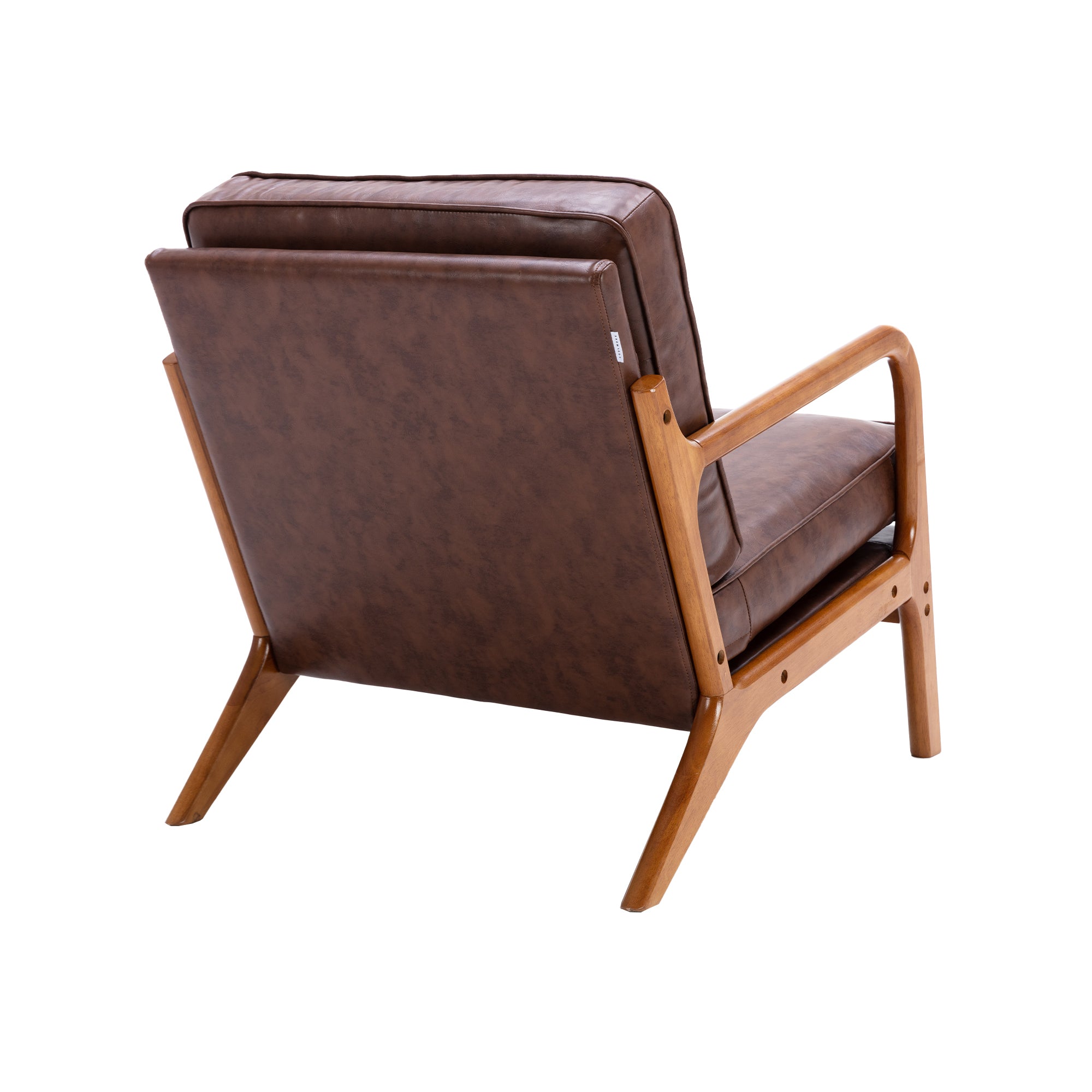 HAOYYE Mid Century Modern Accent Chair, Comfy Fabric Living Room Chairs with Solid Wood Frame, Lounge Reading Armchair, Easy Assembly (Brown PU) Sturdy Space-Saving Heavy Duty Modern Design