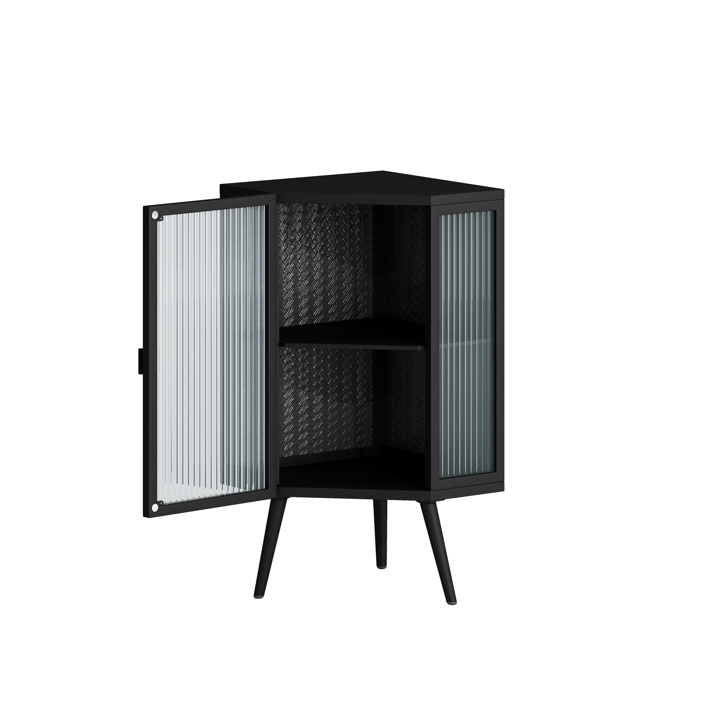 HAOYYE 22.25" Floor Coner Cabinet with Tempered Glass Door & Storage Shelves for Bathroom, Living Room, Bedroom (Black) Sturdy Space-Saving Heavy Duty Modern Design Adults Dorm Room Easy Assembly
