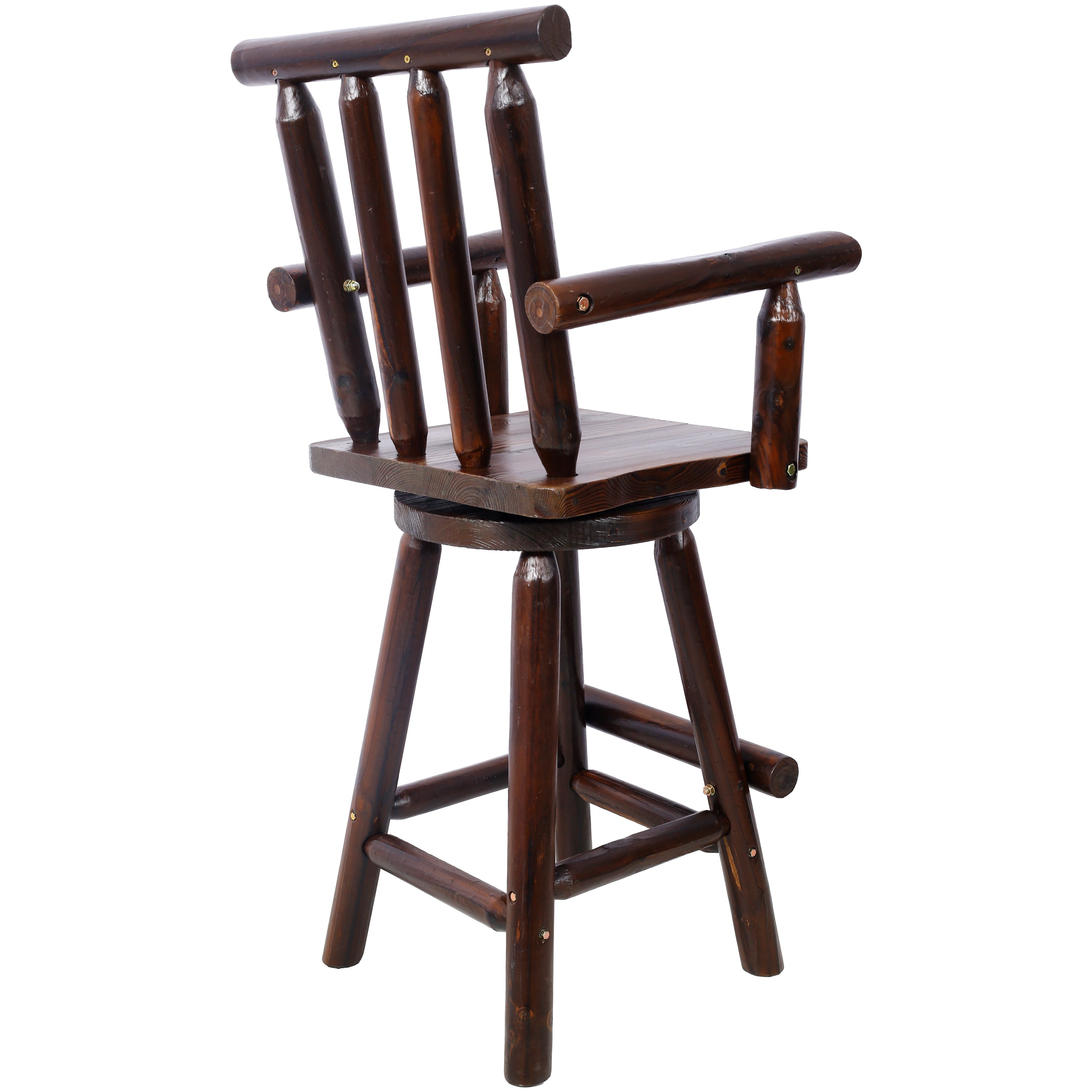 HAOYYE Rustic Bar Stool - Fir Wood Construction, Chair with Footrest,Wide Armrest, Rustic Kitchen Stool, Tall Bistro Chair for Dining Room, Restaurant, Pub, 4-Foot,brown color Sturdy Space-Saving Heavy Duty