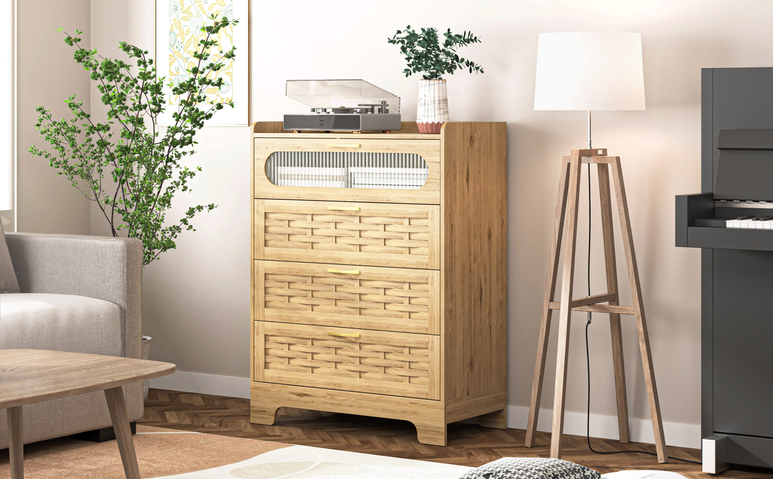 HAOYYE 4-Drawer Wood Dresser, Large Modern Storage Organizer With Wide Drawers, Double Chest Of Drawers For Bedroom, Living Room, Or Hallway, Sturdy And Space-Saving Design
