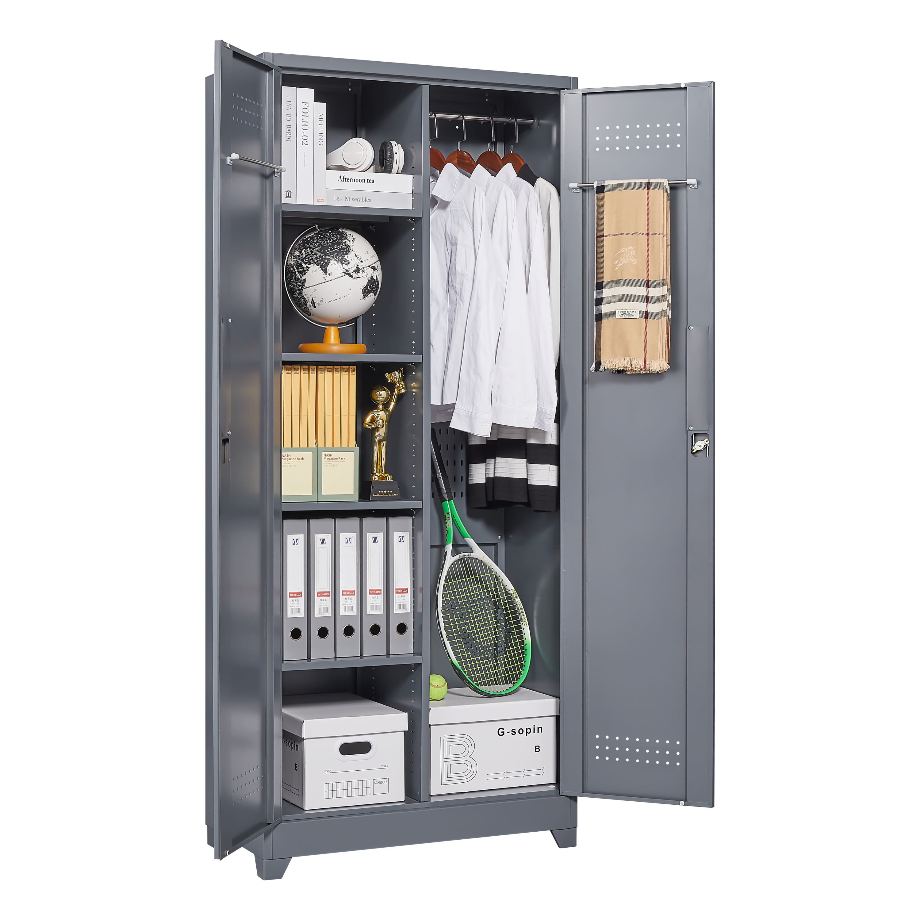 HAOYYE Metal Storage Cabinets, Cleaning Tool Cabinet with Locking Door, Tall Broom Tool Organizer and Storage, Large Storage Cabinet for Kitchen, Pantry, Office, Shop Sturdy Space-Saving Heavy Duty Durable