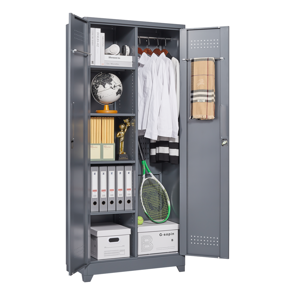 HAOYYE Metal Storage Cabinets, Cleaning Tool Cabinet with Locking Door, Tall Broom Tool Organizer and Storage, Large Storage Cabinet for Kitchen, Pantry, Office, Shop Sturdy Space-Saving Heavy Duty Durable
