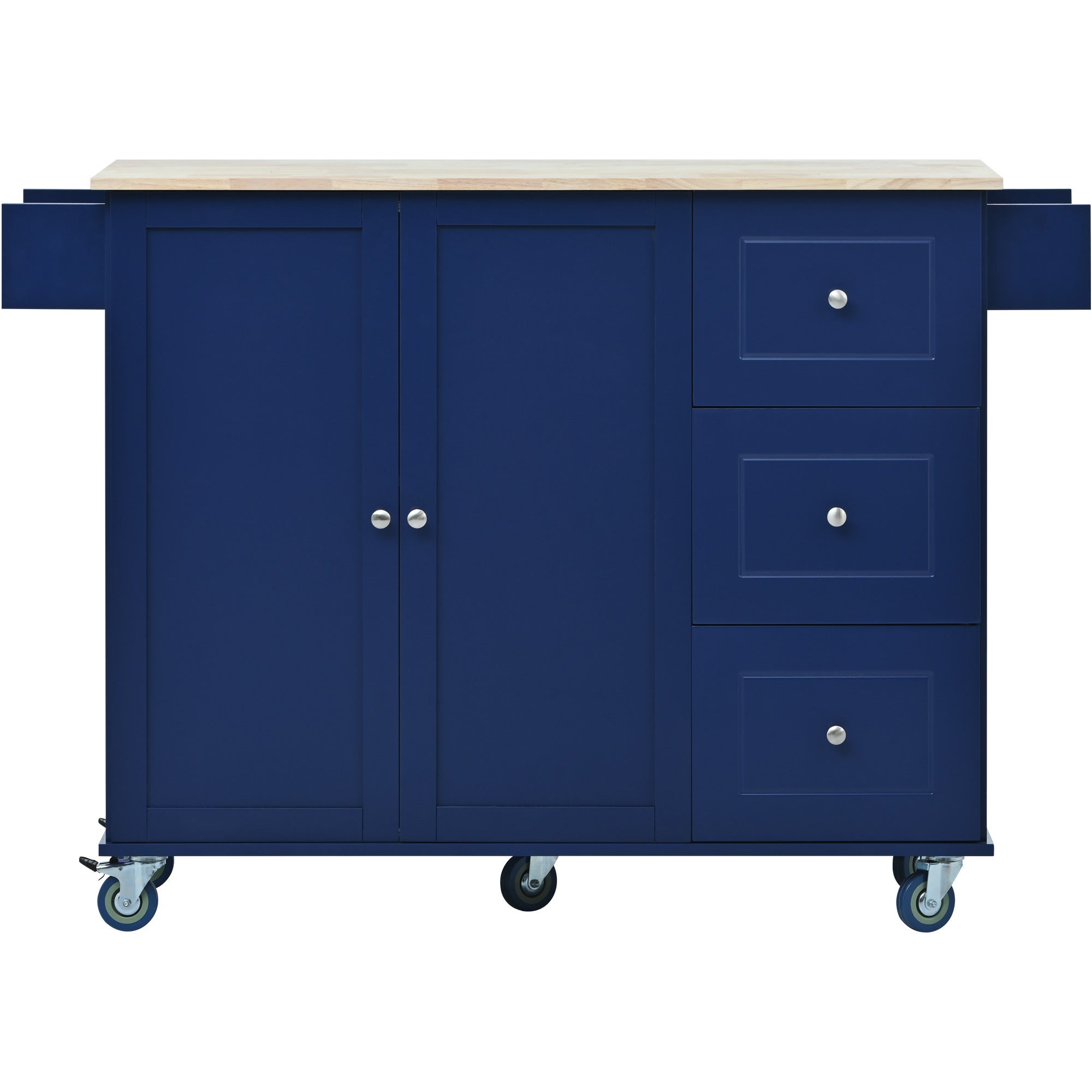 HAOYYE Rolling Mobile Kitchen Island with Drop Leaf - Solid Wood Top, Locking Wheels & Storage Cabinet 52.7 Inch Width(Dark blue) Sturdy Space-Saving Heavy Duty Modern Design Adults Dorm Room