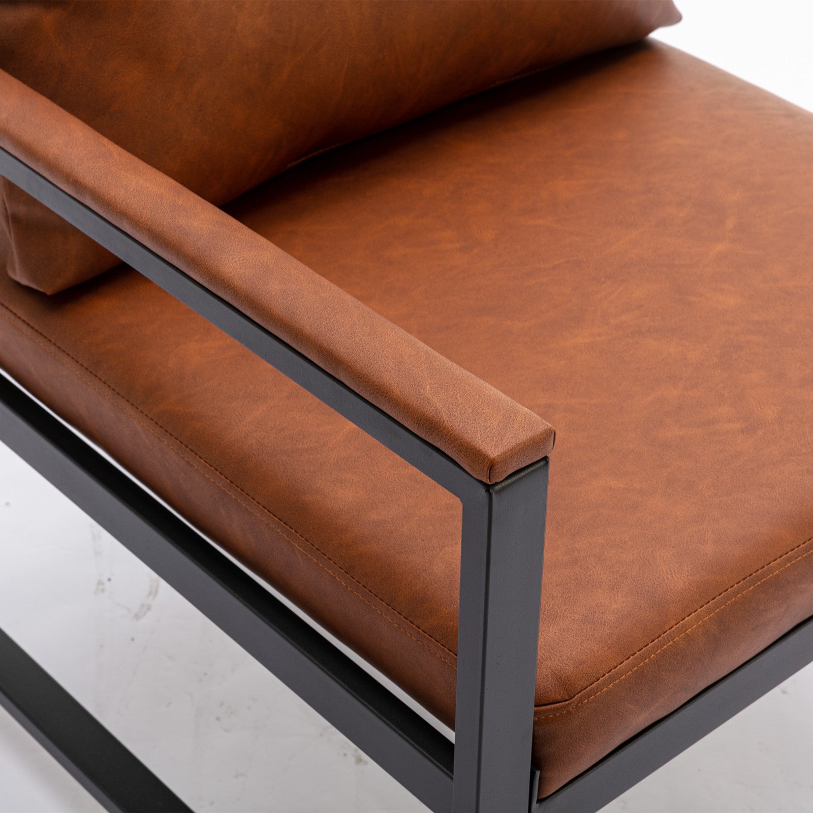 HAOYYE Modern Faux Leather Accent Chair with Black Powder-Coated Metal Frame, Orange Single Sofa for Living Room Bedroom, Sturdy Space-Saving Heavy Duty Modern Design for Adults Dorm Room