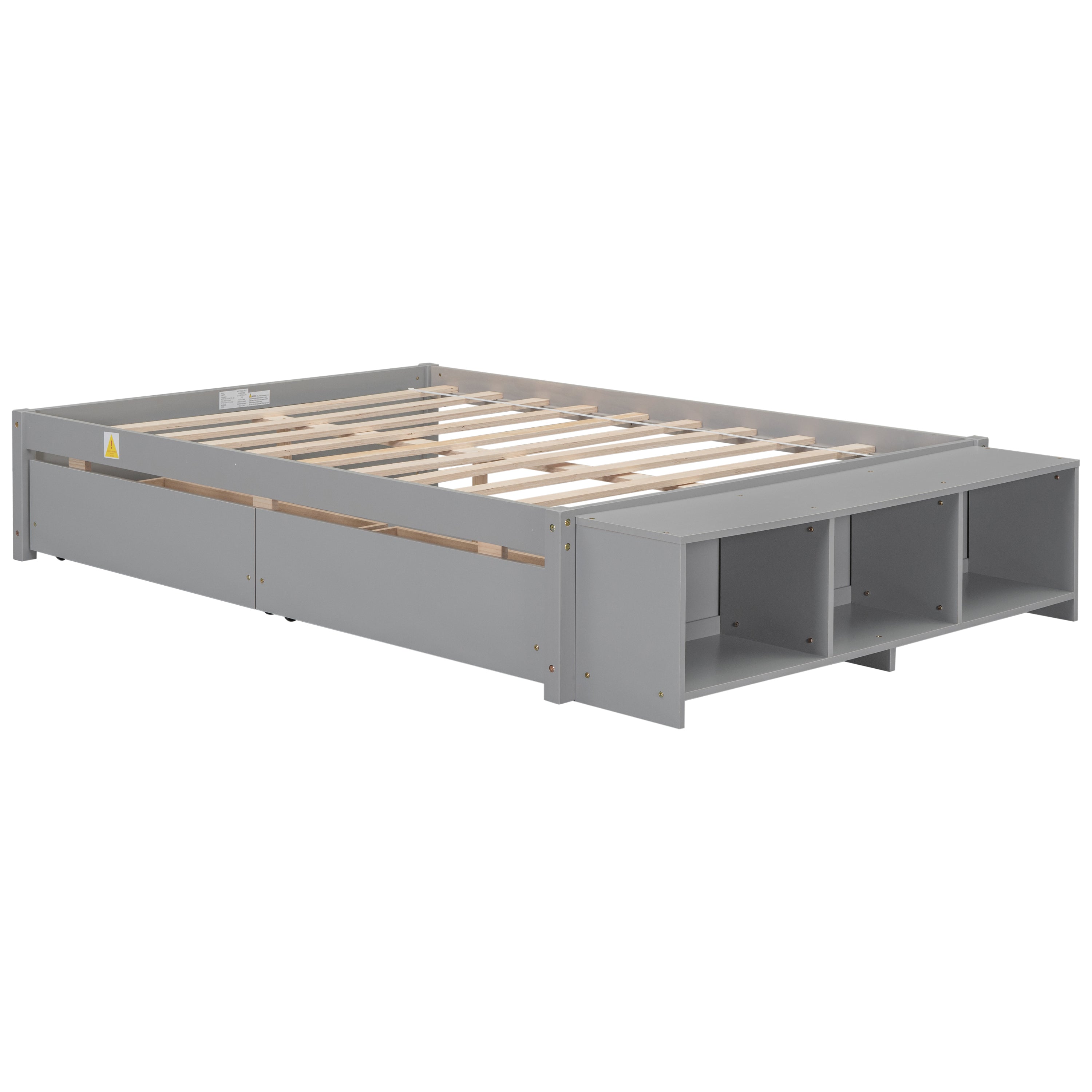 HAOYYE Full Size Bed with Storage Case, 2 Storage Drawers, Lengthwise Support Slat, Grey Heavy Duty Sturdy Bed Frame, Space-Saving Modern Design, Easy Assembly, Durable Stylish Home Furniture, Versatile Bedroom Storage Solution.