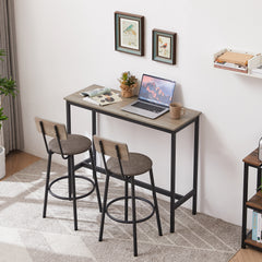 HAOYYE Bar Table Set with 2 Bar Stools, PU Soft Seat with Backrest, Modern Design, Sturdy Space-Saving Furniture for Kitchen, Dining Room, Office, Dorm Room, Easy Assembly, Gray Color