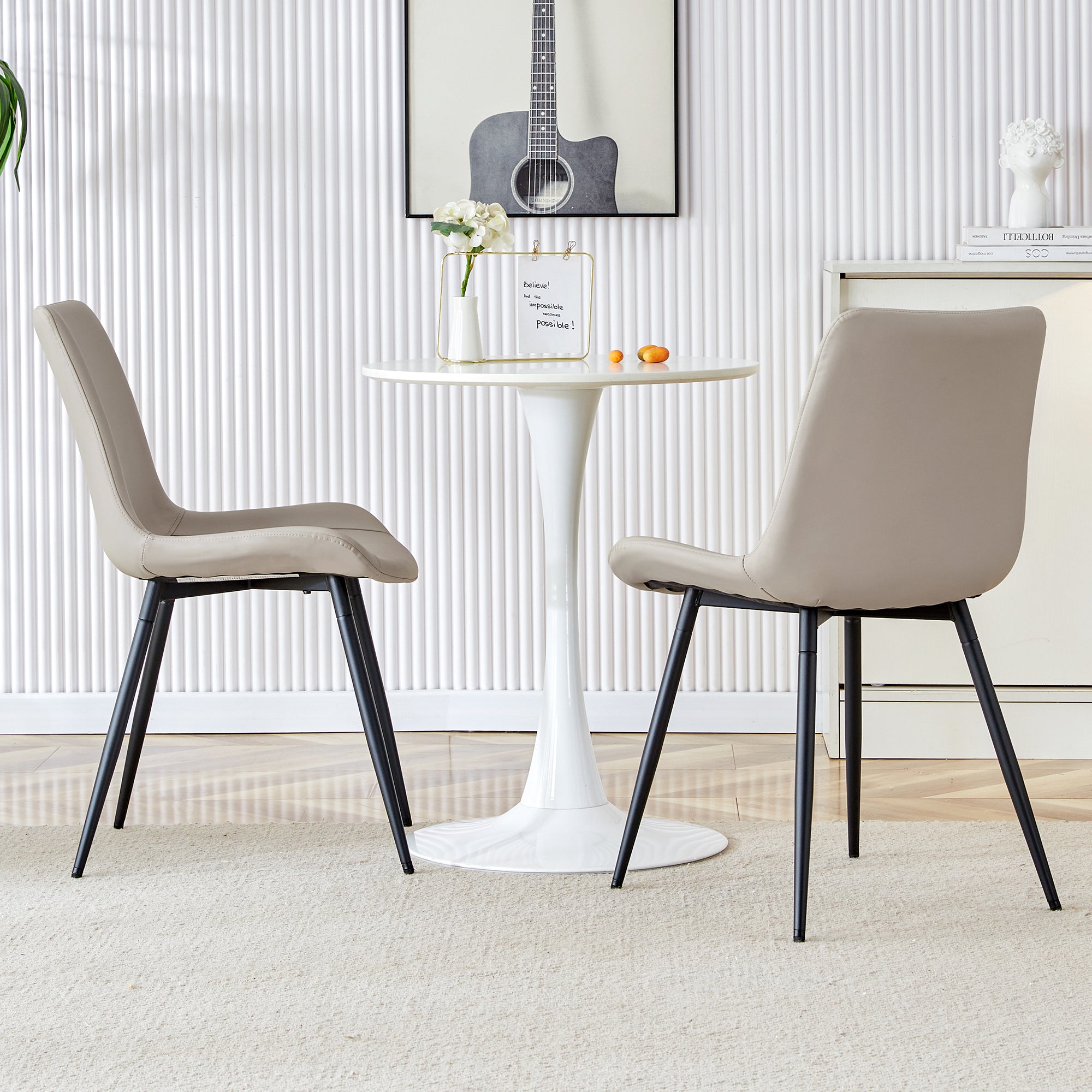 HAOYYE Light Gray Faux Leather Dining Chair, Cushioned Backrest, Black Metal Legs, Widened Seat Design, Comfortable and Stylish, Perfect for Restaurants, Kitchens, Bedrooms, and Offices (Set of 4)