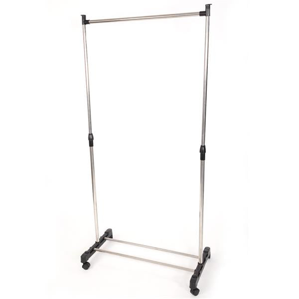 HAOYYE Single-Bar Adjustable Clothes Rack with Shoe Shelf, Space-Saving Vertical & Horizontal Stretching Garment Organizer, Modern Durable Silver Metal Frame, Versatile Home Storage Solution for Bedroom, Closet, Entryway, and Laundry Room
