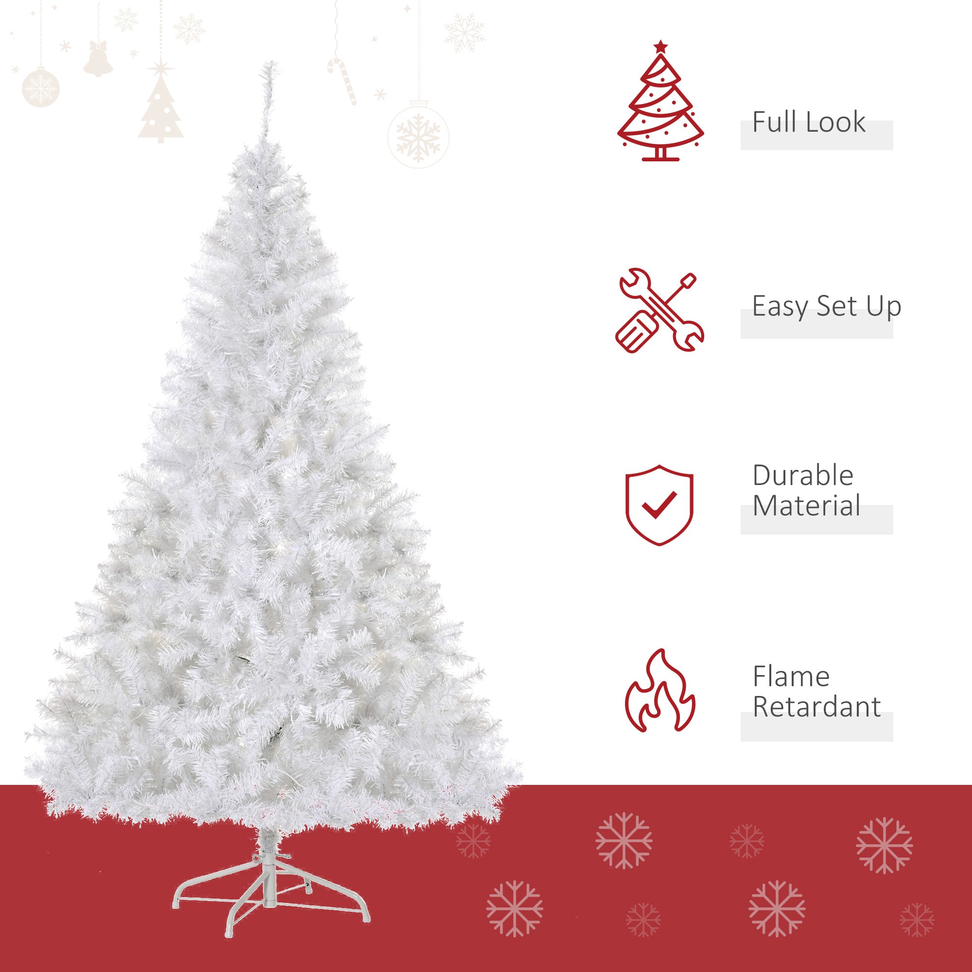 HAOYYE 6' Tall Prelit Christmas Tree Douglas Fir Artificial Christmas Tree with Realistic Branches, 250 Warm White LED Lights and 1000 Tips, White Sturdy Space-Saving Heavy Duty Modern Design