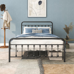HAOYYE FULL Metal Platform Bed Frame with Headboard, Strong Slat Support, No Box Spring Needed,Easy Assembly BLACK Sturdy Space-Saving Heavy Duty Modern Design Durable Stylish Home Furniture Versatile