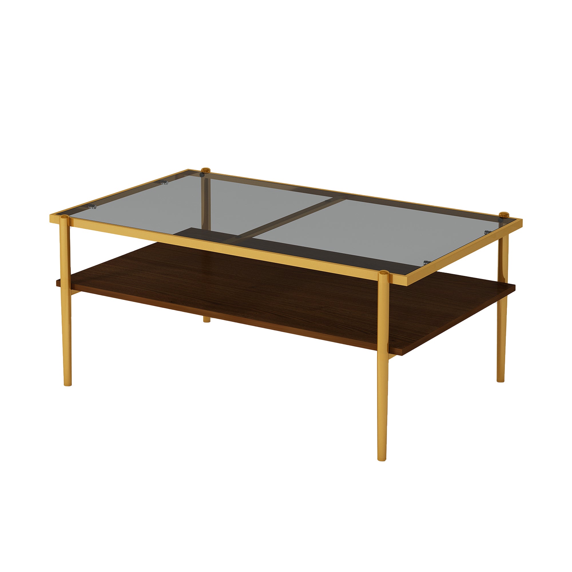 HAOYYE Rectangle Coffee Table with Gray Tempered Glass top and Golden Legs, Modern Table for Living Room Sturdy Space-Saving Heavy Duty Modern Design Adults Dorm Room Easy Assembly Bedroom Furniture