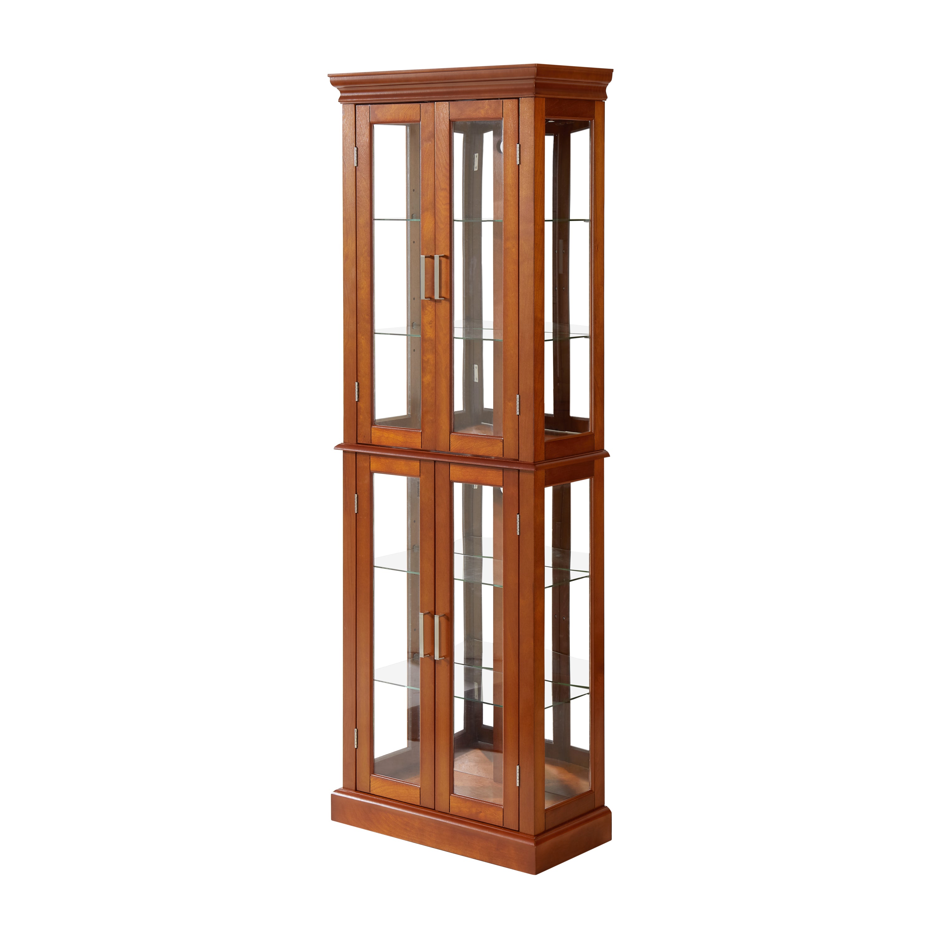 Haoyye Lighted Curio Cabinet with Adjustable Shelves Mirrored Back Panel Tempered Glass Doors Walnut 6 Tier Heavy Duty Space-Saving Sturdy Display Cabinet