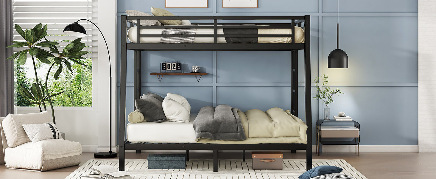 HAOYYE Metal Full XL over Queen Bunk Bed for Teens and Adults,Space-Saving/Noise Reduced/No Box Spring Needed,Black Sturdy Heavy Duty Modern Design Dorm Room Easy Assembly Bedroom Furniture