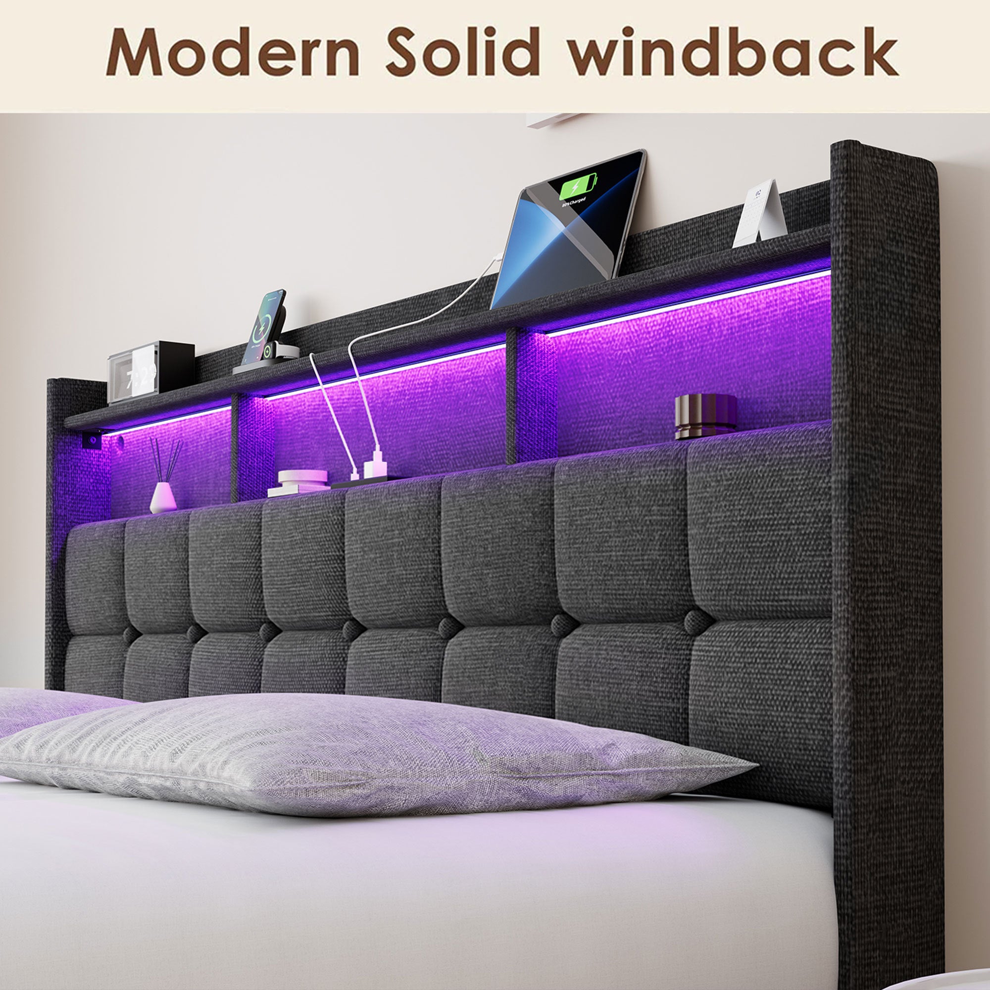 HAOYYE BED 778KING-DG-CLB Sturdy Space-Saving Heavy Duty Modern Design Adults Dorm Room Easy Assembly Bedroom Furniture