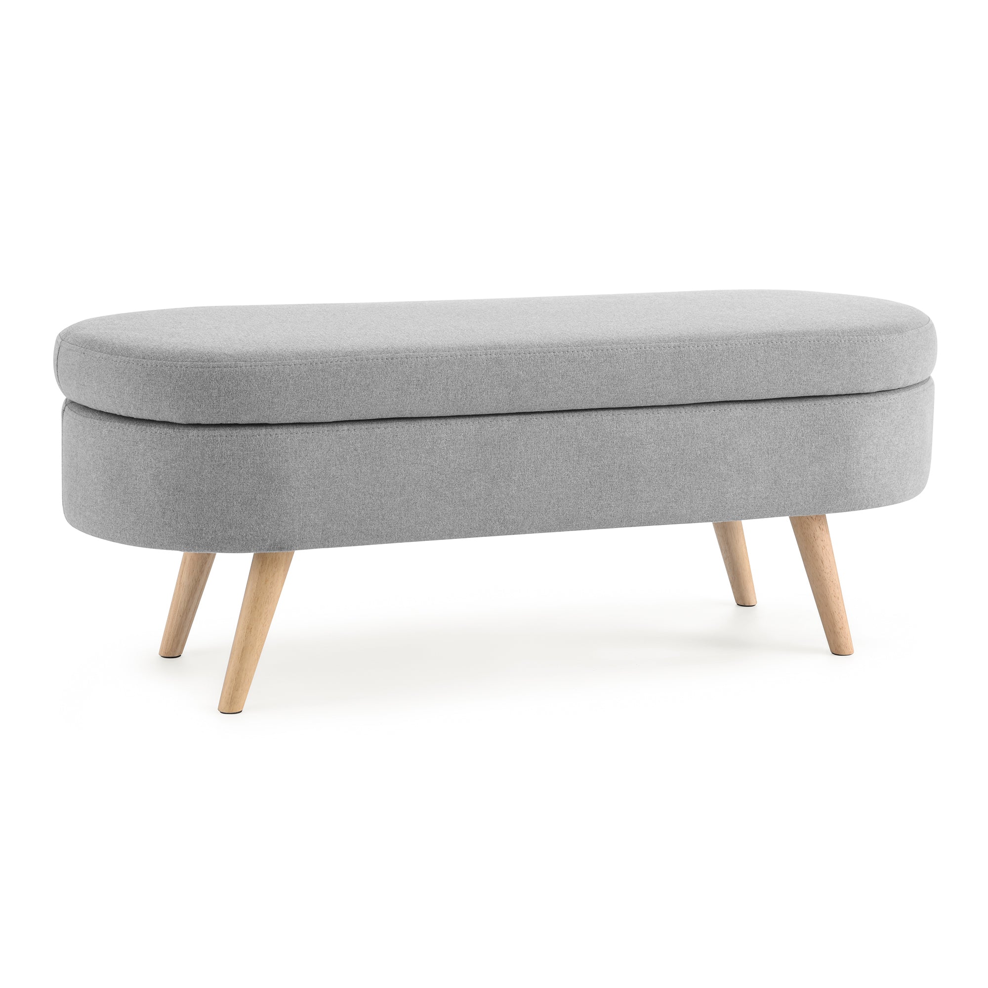 HAOYYE Ottoman Oval Storage Bench, Rubber Wood Legs, Grey(43.5"x16"x16") Sturdy Space-Saving Heavy Duty Modern Design Adults Dorm Room Easy Assembly Bedroom Furniture