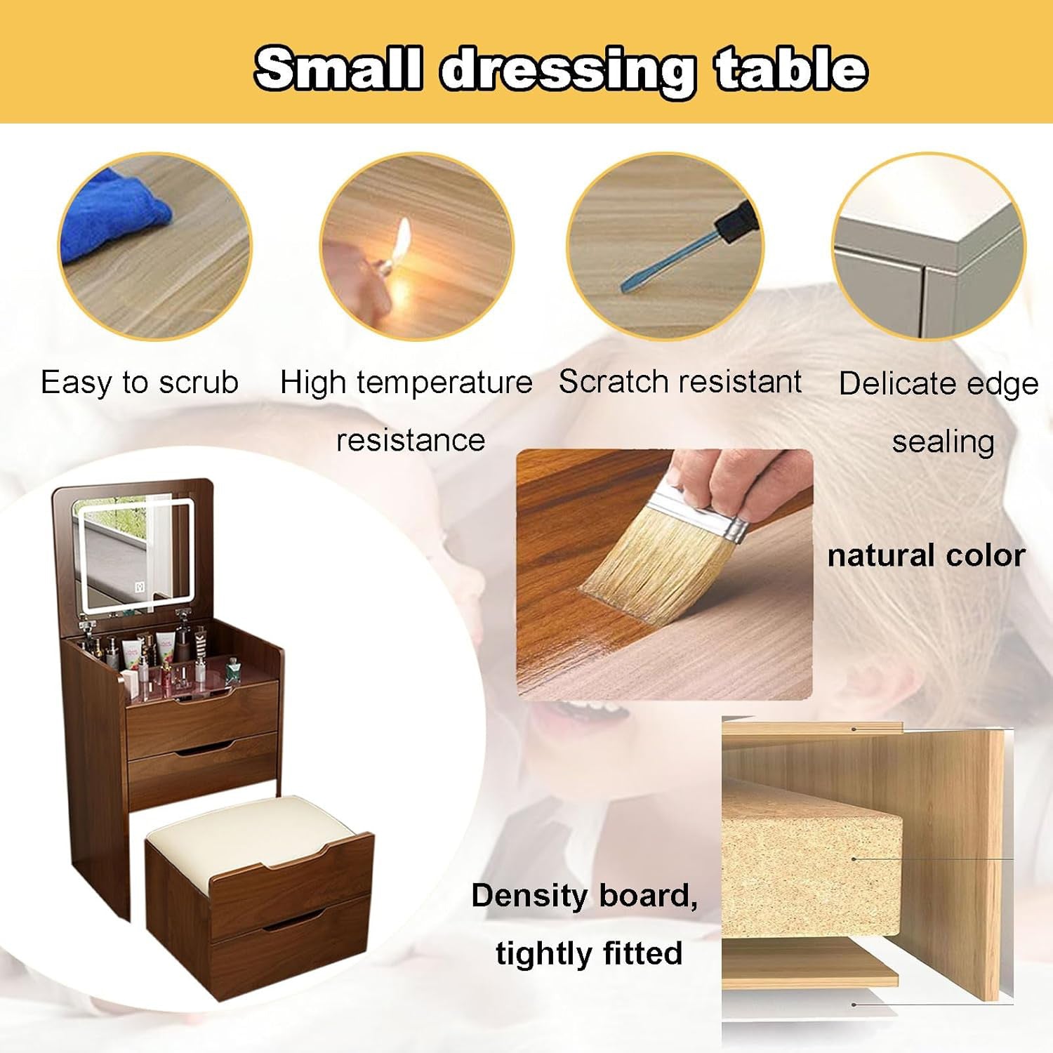 HAOYYE  3 in 1 Vanity Desk with Plip Top Mirror,Small Make Up Vanity Set with Visible Glass Desktop,Compact Makeup Vanity with 3 Drawers,Cushioned Tool,Dressing Table for Bedroom