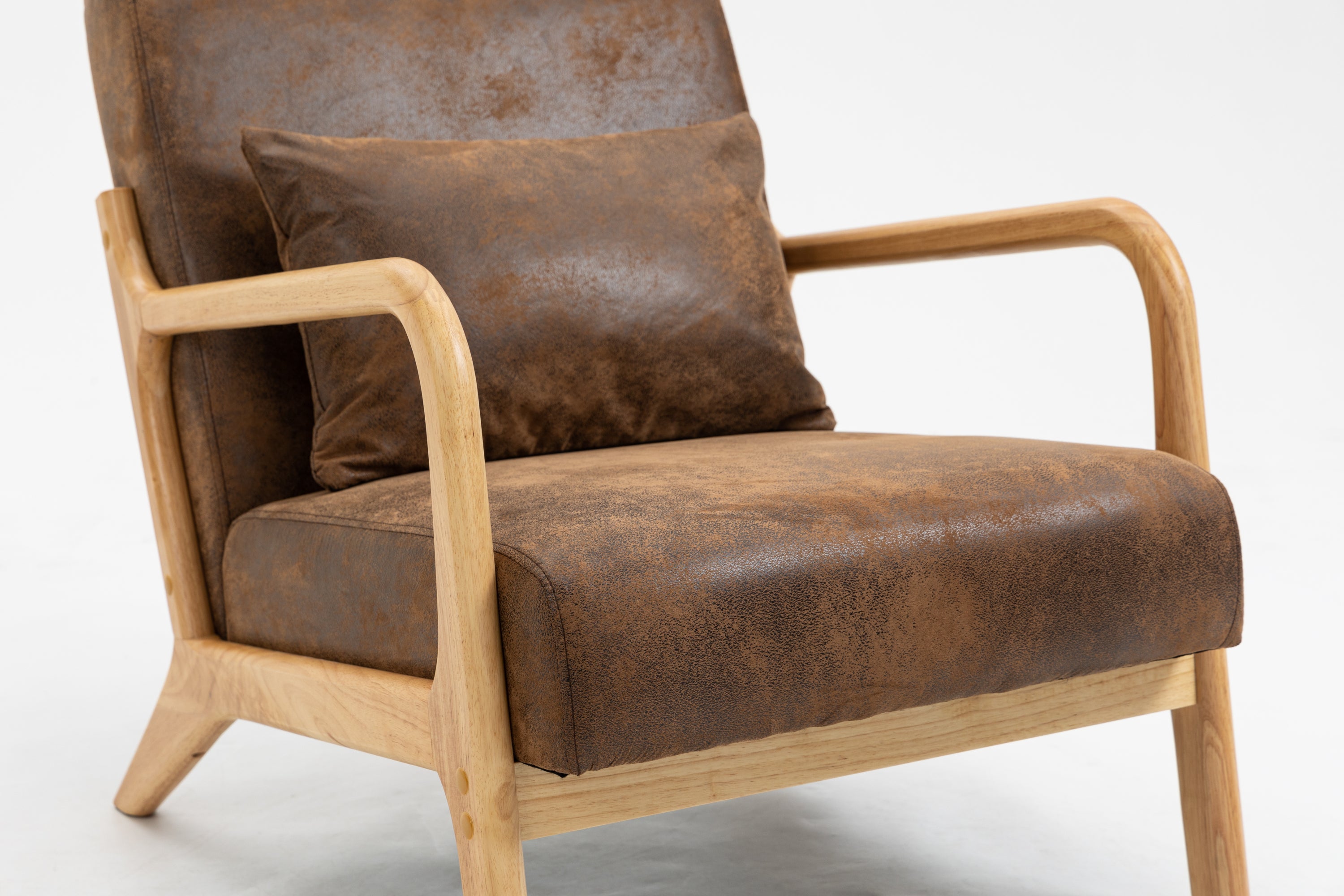 HAOYYE Mid Century Modern Accent Chair with Wood Frame, Upholstered Living Room Chairs with Waist Cushion, Reading Armchair for Bedroom Sunroom Sturdy Space-Saving Heavy Duty Modern Design Adults