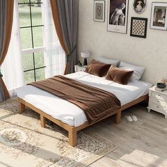 HAOYYE Queen Size Wood Platform Bed Frame,No Box Spring Needed,Strong Wood Slat Support, Easy Assembly Sturdy Space-Saving Heavy Duty Modern Design Adults Dorm Room Bedroom Furniture