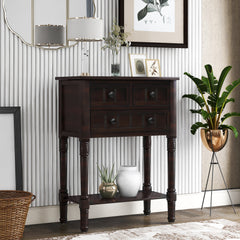 HAOYYE Narrow Console Table, Slim Sofa Table with Three Storage Drawers and Bottom Shelf for Living Room, Espresso, Sturdy Space-Saving Design, Heavy Duty Construction, Easy Assembly, Durable and Stylish Home Furniture, Versatile for Hallway or Entryway