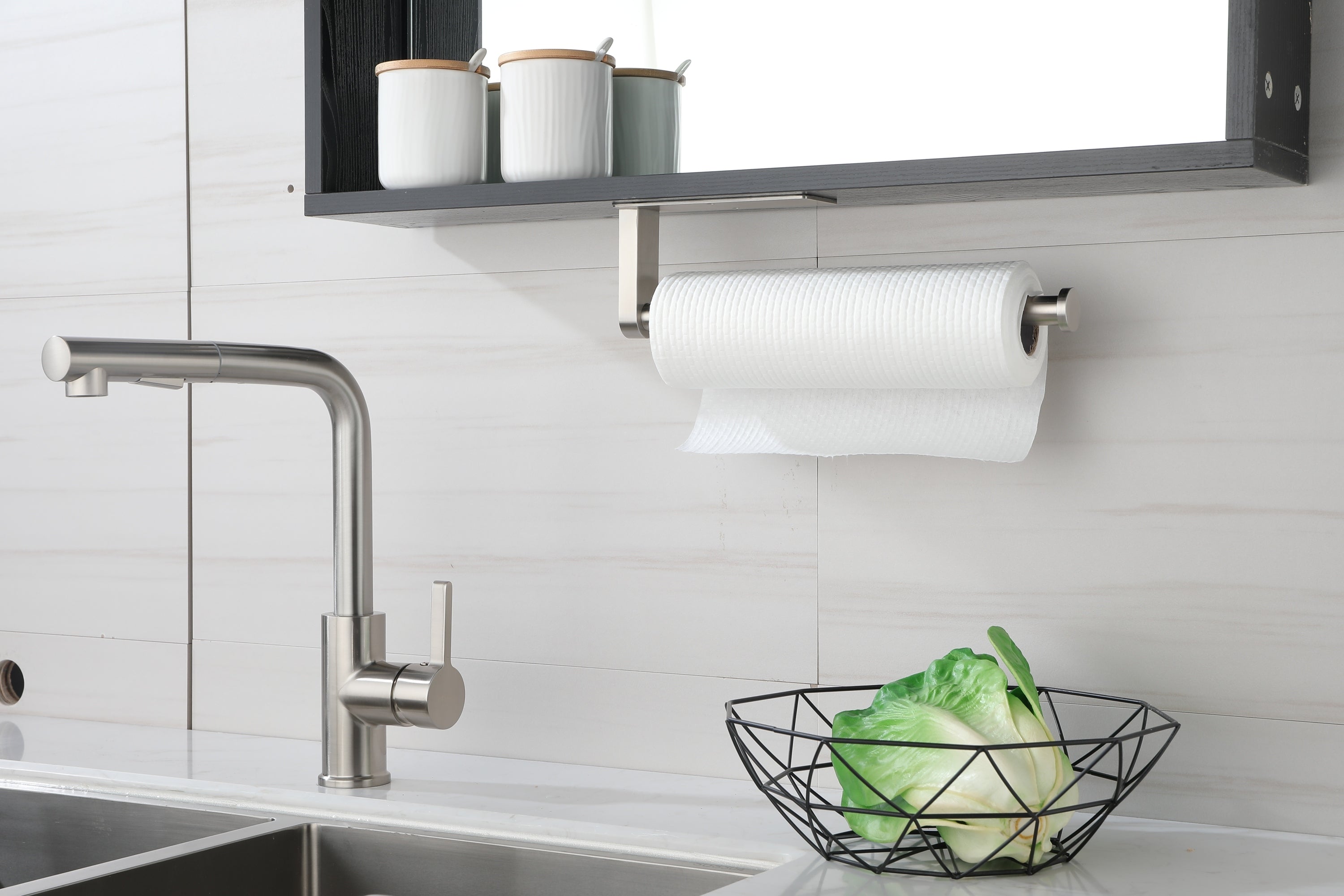 Haoyye Paper Towel Holder 2 Pack, 12 Inch Stainless Steel Under Cabinet Mount with Self-Adhesive or Screws, Space-Saving Paper Towel Rack for Kitchen, Bathroom, or Wall Use, Rustproof and Heavy Duty Towel Bar for Rolls or Wraps