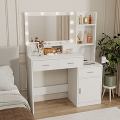 HAOYYE Smart Mirror Dressing Table with Drawers and Storage Cabinet, Modern Design with Soft Dressing Pad, Sturdy Space-Saving Heavy Duty Construction, Ideal for Bedroom and Dressing Room, Perfect for Adults