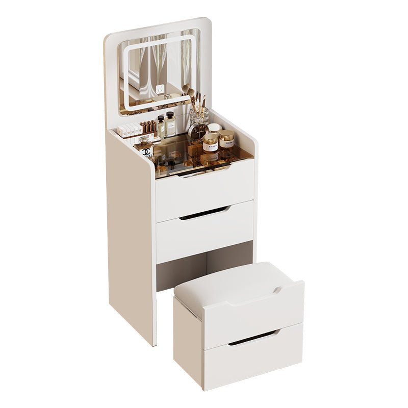 HAOYYE 3-in-1 Vanity Desk with Flip-Top Mirror, Small Makeup Vanity Set with Glass Desktop, Compact Dressing Table with 3 Drawers and Cushioned Stool, Christmas Gift, Sturdy and Stylish Home Furniture