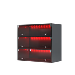 HAOYYE BLACK LED light shoe box three layers with glass doors Sturdy Space-Saving Heavy Duty Modern Design Adults Dorm Room Easy Assembly Bedroom Furniture