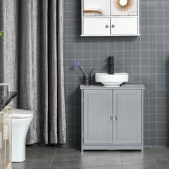 HAOYYE Bathroom Storage Cabinet with Adjustable Shelf and U Shaped Cut Out for Under Sink, Freestanding Wooden Cabinet with Door for Bathroom Organizer, Modern Space Saving Floor Cabinet for Home and Apartment