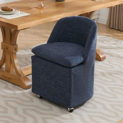 HAOYYE 058-Set of 2 Chenille Fabric Dining Chairs With Universal Wheels,Blue Sturdy Space-Saving Heavy Duty Modern Design Adults Dorm Room Easy Assembly Bedroom Furniture