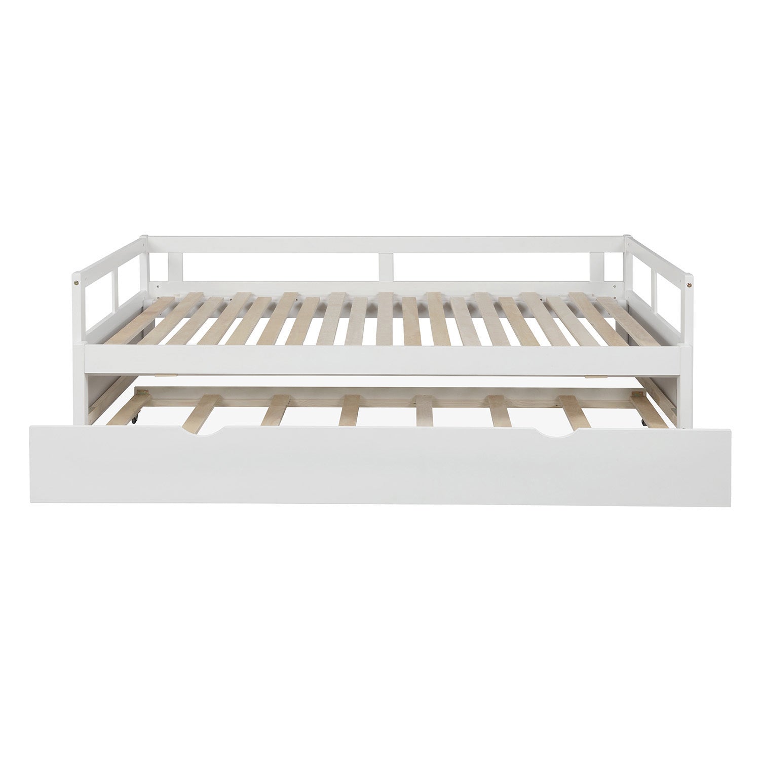HAOYYE Extending Daybed with Trundle, Wooden Daybed with Trundle, White Sturdy Space-Saving Heavy Duty Modern Design Easy Assembly Durable Stylish Home Furniture Versatile